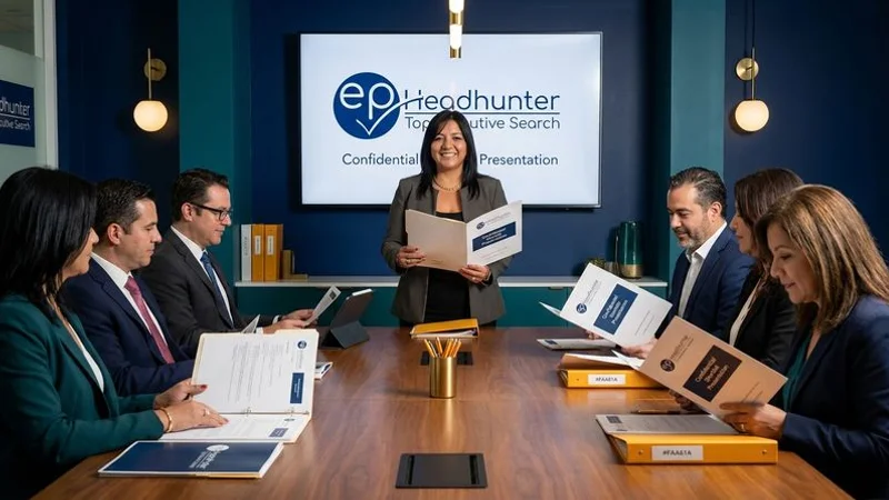 Confidential candidate shortlist presentation with secure dossiers in a private executive meeting