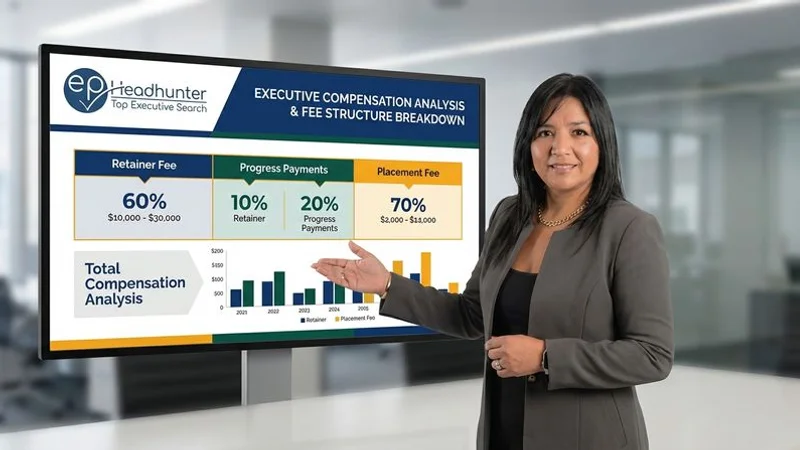 Executive compensation analysis and fee structure breakdown displayed on professional presentation screen