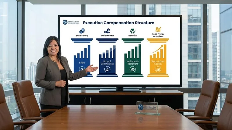 Executive compensation structure breakdown showing base salary variable pay benefits and long-term incentives in Colombia