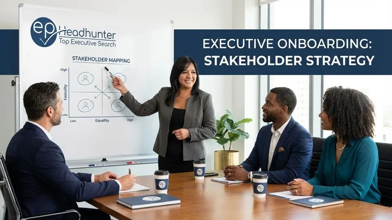 Executive onboarding stakeholder mapping session with leadership team members in collaborative meeting room