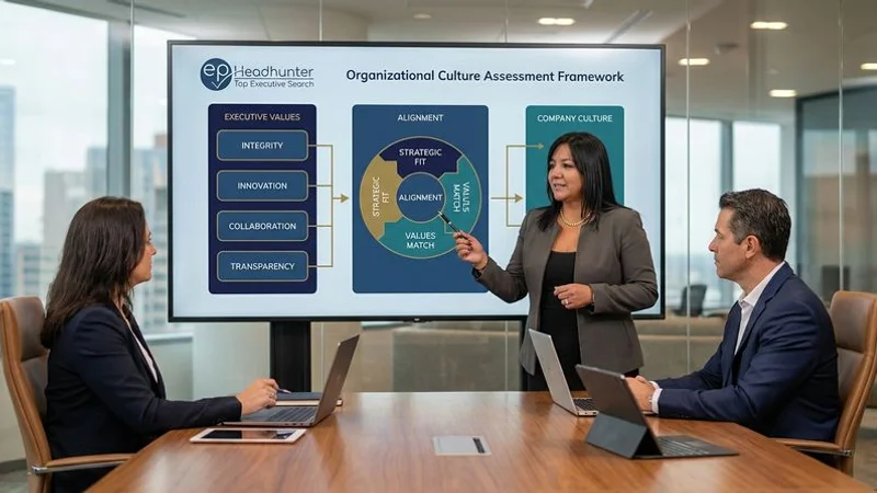 Organisational culture assessment framework showing values alignment between executive candidates and company culture