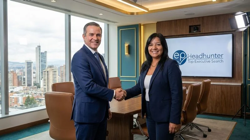 Senior business executives shaking hands after a successful executive placement ceremony in a prestigious Colombian corporate headquarters