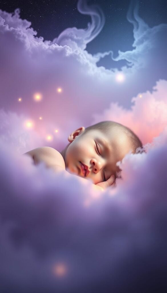 A dreaming infant rests peacefully, surrounded by a hazy, ethereal landscape. Pastel hues of lavender and soft blues create a soothing, introspective atmosphere. Delicate, glowing orbs of light drift through the air, evoking a sense of mysticism and the subconscious. The infant's face is serene, suggesting a journey into the realm of the unconscious, where hidden meanings and symbolic interpretations of pregnancy and birth await discovery. Wispy clouds part to reveal a starry night sky, hinting at the profound and spiritual nature of this dream world. Soft, diffused lighting casts a warm, contemplative glow over the entire scene, inviting the viewer to explore the deeper significance of this intimate, slumbering vision. A dreaming infant rests peacefully, surrounded by a hazy, ethereal landscape. Pastel hues of lavender and soft blues create a soothing, introspective atmosphere. Delicate, glowing orbs of light drift through the air, evoking a sense of mysticism and the subconscious. The infant's face is serene, suggesting a journey into the realm of the unconscious, where hidden meanings and symbolic interpretations of pregnancy and birth await discovery. Wispy clouds part to reveal a starry night sky, hinting at the profound and spiritual nature of this dream world. Soft, diffused lighting casts a warm, contemplative glow over the entire scene, inviting the viewer to explore the deeper significance of this intimate, slumbering vision.