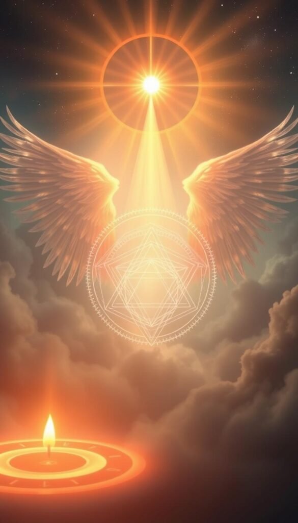 A mystical realm of biblical numerology, where sacred symbols and divine proportions converge. In the foreground, a radiant halo emanates from a central point, signifying the interconnectedness of celestial and earthly realms. Intricate geometric patterns, inspired by the numeric significance in Christian traditions, weave through the middle ground, casting a warm, ethereal glow. In the background, a fusion of soft, heavenly light and muted tones evokes a sense of timeless spiritual contemplation. Rendered in a vibrant, spiritual style, the image captures the profound significance of angel numbers within the context of the Christian Bible. A mystical realm of biblical numerology, where sacred symbols and divine proportions converge. In the foreground, a radiant halo emanates from a central point, signifying the interconnectedness of celestial and earthly realms. Intricate geometric patterns, inspired by the numeric significance in Christian traditions, weave through the middle ground, casting a warm, ethereal glow. In the background, a fusion of soft, heavenly light and muted tones evokes a sense of timeless spiritual contemplation. Rendered in a vibrant, spiritual style, the image captures the profound significance of angel numbers within the context of the Christian Bible.