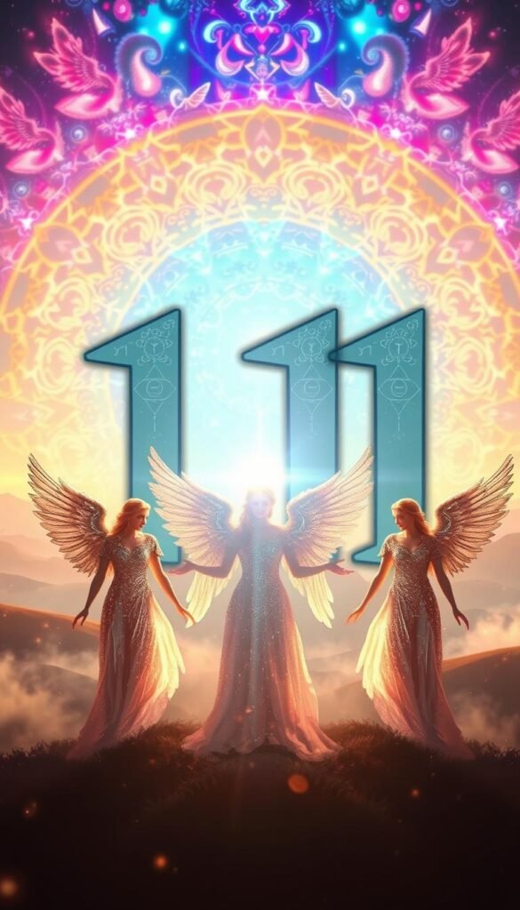 A radiant, ethereal depiction of the angel number 111, captured in a captivating spiritual style. In the foreground, a trio of shimmering angelic figures, their wings outstretched, emanating an aura of divine light. The middle ground features a serene, glowing landscape, with swirling energy fields and celestial patterns. In the background, a kaleidoscopic array of vibrant hues and mystical symbols, creating a sense of transcendent, otherworldly beauty. Soft, warm lighting bathes the scene, imbuing it with a sense of sacred, heavenly presence. Captured through a lens of reverence and wonder, this image seeks to capture the profound symbolism and spiritual significance of the angel number 111. A radiant, ethereal depiction of the angel number 111, captured in a captivating spiritual style. In the foreground, a trio of shimmering angelic figures, their wings outstretched, emanating an aura of divine light. The middle ground features a serene, glowing landscape, with swirling energy fields and celestial patterns. In the background, a kaleidoscopic array of vibrant hues and mystical symbols, creating a sense of transcendent, otherworldly beauty. Soft, warm lighting bathes the scene, imbuing it with a sense of sacred, heavenly presence. Captured through a lens of reverence and wonder, this image seeks to capture the profound symbolism and spiritual significance of the angel number 111.