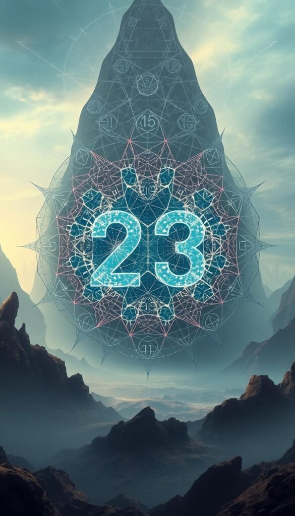 A surreal landscape of interconnected numerical symbols, vibrating with an ethereal energy. In the foreground, a central motif of the number "23" pulses with a hypnotic synchronicity, its digits seemingly alive and pulsating. Radiating outward, a kaleidoscopic array of other numerals - 7, 11, 13, 42 - intertwine and overlap, forming a mesmerizing visual symphony. The background is a dreamlike realm of shifting geometries and subtle color gradients, evoking a sense of the mystical and the transcendent. Soft, diffused lighting bathes the scene, lending it an otherworldly, almost spiritual quality. The overall composition conveys a profound sense of the hidden patterns and synchronicities that underlie the fabric of our reality. A surreal landscape of interconnected numerical symbols, vibrating with an ethereal energy. In the foreground, a central motif of the number "23" pulses with a hypnotic synchronicity, its digits seemingly alive and pulsating. Radiating outward, a kaleidoscopic array of other numerals - 7, 11, 13, 42 - intertwine and overlap, forming a mesmerizing visual symphony. The background is a dreamlike realm of shifting geometries and subtle color gradients, evoking a sense of the mystical and the transcendent. Soft, diffused lighting bathes the scene, lending it an otherworldly, almost spiritual quality. The overall composition conveys a profound sense of the hidden patterns and synchronicities that underlie the fabric of our reality.