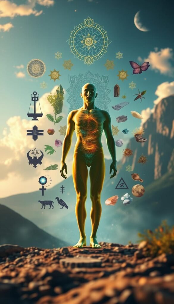 A surreal, spiritually-charged scene depicting common misconceptions about detox for athletes. In the foreground, a vibrant, stylized figure representing an athlete, their body subtly translucent, symbolizing the false notion of toxin "cleansing." The middle ground features an array of holistic elements - crystals, herbs, and mystical symbols - hinting at the complexities of true holistic wellness. The background is a dreamlike landscape, bathed in warm, ethereal lighting, suggesting the harmony between the physical and spiritual realms. The overall composition conveys a sense of balance, challenging preconceptions and inviting the viewer to explore the nuances of effective, natural detoxification for peak athletic performance. A surreal, spiritually-charged scene depicting common misconceptions about detox for athletes. In the foreground, a vibrant, stylized figure representing an athlete, their body subtly translucent, symbolizing the false notion of toxin "cleansing." The middle ground features an array of holistic elements - crystals, herbs, and mystical symbols - hinting at the complexities of true holistic wellness. The background is a dreamlike landscape, bathed in warm, ethereal lighting, suggesting the harmony between the physical and spiritual realms. The overall composition conveys a sense of balance, challenging preconceptions and inviting the viewer to explore the nuances of effective, natural detoxification for peak athletic performance.