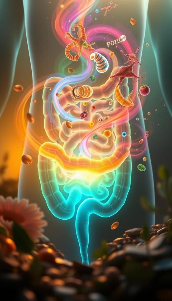 A tranquil, holistic scene depicting the restorative benefits of gut health. In the foreground, a serene intestinal tract glows with vibrant hues, symbolizing the renewal and balance within. Midground, vibrant superfoods, probiotics, and digestive enzymes swirl harmoniously, nourishing the gut. In the background, a warm, ethereal light bathes the scene, conveying a sense of inner peace and overall wellbeing. The composition evokes a calming, spiritual atmosphere, inspiring contemplation on the myriad advantages of colon cleansing and optimal digestive function. A tranquil, holistic scene depicting the restorative benefits of gut health. In the foreground, a serene intestinal tract glows with vibrant hues, symbolizing the renewal and balance within. Midground, vibrant superfoods, probiotics, and digestive enzymes swirl harmoniously, nourishing the gut. In the background, a warm, ethereal light bathes the scene, conveying a sense of inner peace and overall wellbeing. The composition evokes a calming, spiritual atmosphere, inspiring contemplation on the myriad advantages of colon cleansing and optimal digestive function.
