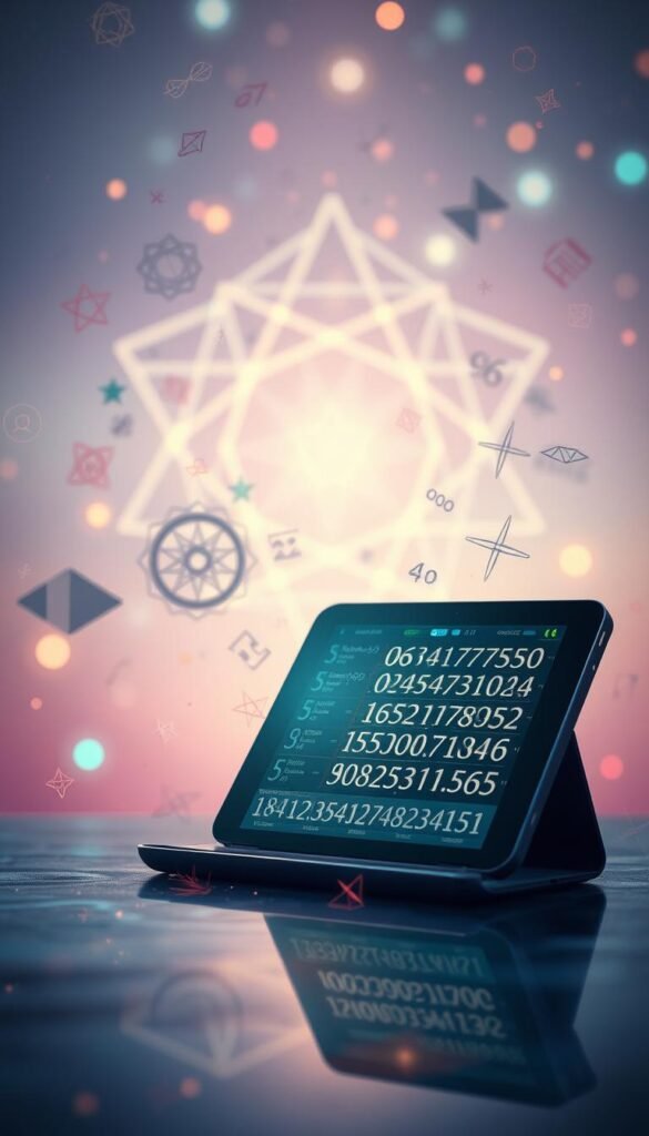 A vibrant array of numerological symbols and abstract patterns float against a serene, ethereal backdrop. In the foreground, a digital device displays intricate number sequences and calculations, reflecting the integration of numerology into modern technology and daily life. Soft, ambient lighting creates a sense of contemplation and mysticism, while shimmering geometric shapes in the background evoke the timeless, spiritual nature of this ancient practice. The overall composition conveys the evolution of numerology, blending ancient wisdom with contemporary applications. A vibrant array of numerological symbols and abstract patterns float against a serene, ethereal backdrop. In the foreground, a digital device displays intricate number sequences and calculations, reflecting the integration of numerology into modern technology and daily life. Soft, ambient lighting creates a sense of contemplation and mysticism, while shimmering geometric shapes in the background evoke the timeless, spiritual nature of this ancient practice. The overall composition conveys the evolution of numerology, blending ancient wisdom with contemporary applications.