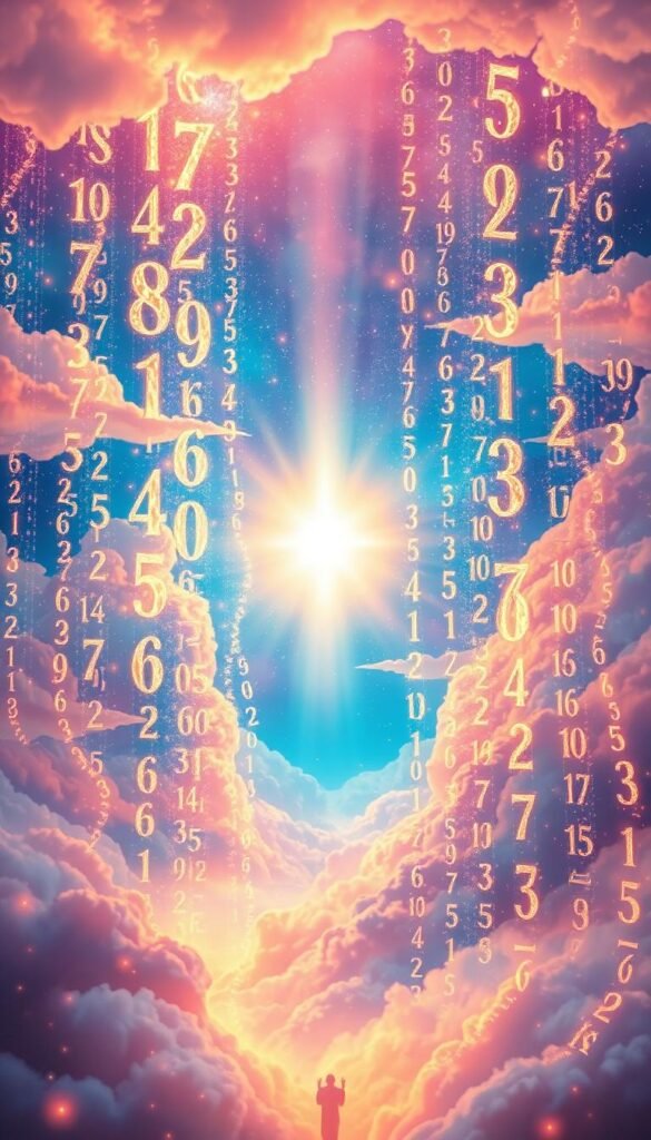 A vibrant celestial landscape, bathed in a soft, ethereal glow. Columns of shimmering numbers, resembling angelic scripts, cascade through the heavens, their luminous trails interweaving to form intricate patterns. In the distance, a glowing portal radiates an otherworldly light, beckoning the viewer to explore the depths of these divine numerological symbols. Wispy clouds drift across the scene, lending an air of mysticism and wonder. Warm, complementary hues infuse the composition, creating a sense of spiritual harmony and enlightenment. The overall atmosphere is one of transcendence, inviting the viewer to ponder the hidden meanings and guidance concealed within the "angel numbers." A vibrant celestial landscape, bathed in a soft, ethereal glow. Columns of shimmering numbers, resembling angelic scripts, cascade through the heavens, their luminous trails interweaving to form intricate patterns. In the distance, a glowing portal radiates an otherworldly light, beckoning the viewer to explore the depths of these divine numerological symbols. Wispy clouds drift across the scene, lending an air of mysticism and wonder. Warm, complementary hues infuse the composition, creating a sense of spiritual harmony and enlightenment. The overall atmosphere is one of transcendence, inviting the viewer to ponder the hidden meanings and guidance concealed within the "angel numbers."