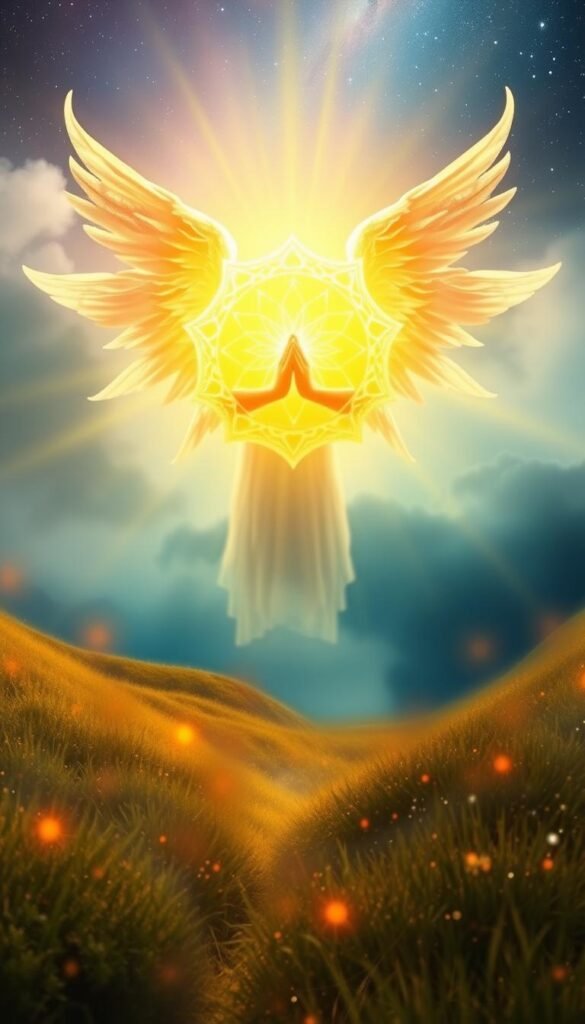 A vibrant, ethereal landscape with a central angelic figure radiating energy and wisdom. Soft, ethereal lighting illuminates the scene, casting a warm, comforting glow. In the foreground, a glowing mandala or sacred geometry design floats, symbolizing the sacred energies guiding relationships. In the middle ground, a pair of clasped hands emerges from the ethereal mist, representing the connection and harmony between partners. The background features a starry, celestial sky, hinting at the divine, cosmic forces at play. The overall mood is one of spiritual guidance, harmony, and the mystical forces at work in relationships. A vibrant, ethereal landscape with a central angelic figure radiating energy and wisdom. Soft, ethereal lighting illuminates the scene, casting a warm, comforting glow. In the foreground, a glowing mandala or sacred geometry design floats, symbolizing the sacred energies guiding relationships. In the middle ground, a pair of clasped hands emerges from the ethereal mist, representing the connection and harmony between partners. The background features a starry, celestial sky, hinting at the divine, cosmic forces at play. The overall mood is one of spiritual guidance, harmony, and the mystical forces at work in relationships.