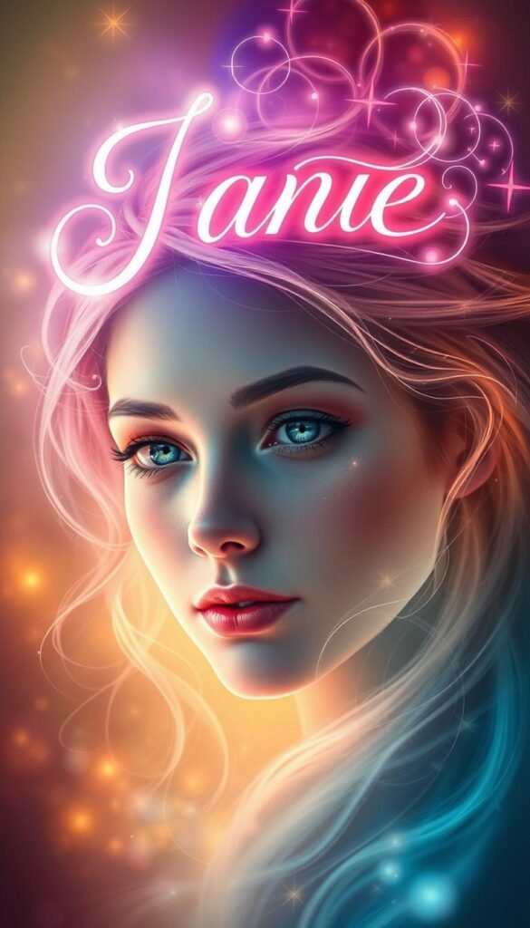 A vibrant, ethereal portrait of a person's face, with their name elegantly floating above in a swirling, celestial script. The subject's features are softly illuminated, their eyes mirroring the depths of their inner self. Wispy, ethereal tendrils emanate from the edges, blending into a harmonious, dreamlike background of warm, glowing colors and subtle, intricate patterns. The overall composition conveys a sense of the profound connection between one's name and their identity, the spiritual essence that shapes and defines who they are. A vibrant, ethereal portrait of a person's face, with their name elegantly floating above in a swirling, celestial script. The subject's features are softly illuminated, their eyes mirroring the depths of their inner self. Wispy, ethereal tendrils emanate from the edges, blending into a harmonious, dreamlike background of warm, glowing colors and subtle, intricate patterns. The overall composition conveys a sense of the profound connection between one's name and their identity, the spiritual essence that shapes and defines who they are.