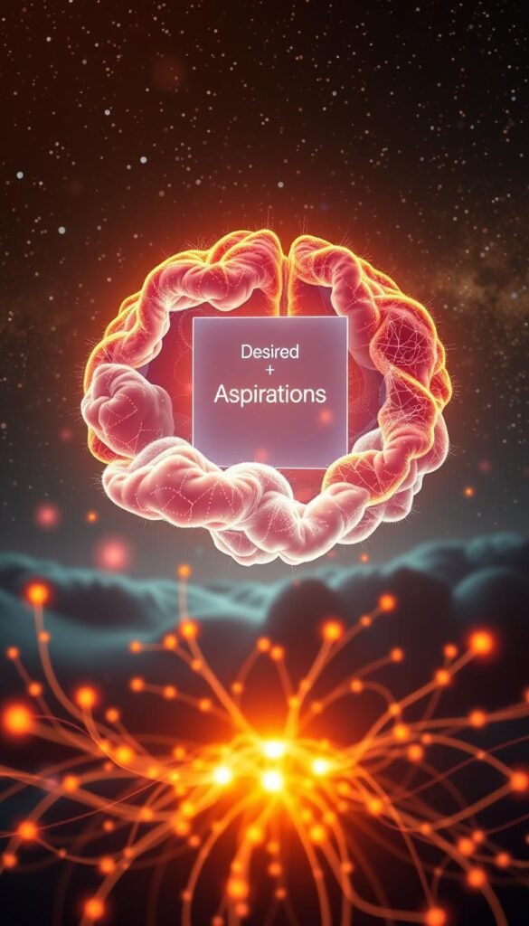A visually striking image of the science behind vision boards. A crisp, high-resolution depiction showcasing the intricate workings of the mind and the power of visualization. In the foreground, a glowing neural network pulses with energy, representing the brain's ability to manifest thoughts into reality. In the middle ground, holographic projections of desired goals and aspirations float, surrounded by swirling clouds of multicolored data. In the background, a vast, starry sky symbolizes the expansive potential of the subconscious mind. Warm, diffused lighting casts a dreamlike glow over the scene, evoking a sense of wonder and possibility. Expertly composed to capture the mystical, scientific nature of vision board manifestation. A visually striking image of the science behind vision boards. A crisp, high-resolution depiction showcasing the intricate workings of the mind and the power of visualization. In the foreground, a glowing neural network pulses with energy, representing the brain's ability to manifest thoughts into reality. In the middle ground, holographic projections of desired goals and aspirations float, surrounded by swirling clouds of multicolored data. In the background, a vast, starry sky symbolizes the expansive potential of the subconscious mind. Warm, diffused lighting casts a dreamlike glow over the scene, evoking a sense of wonder and possibility. Expertly composed to capture the mystical, scientific nature of vision board manifestation.