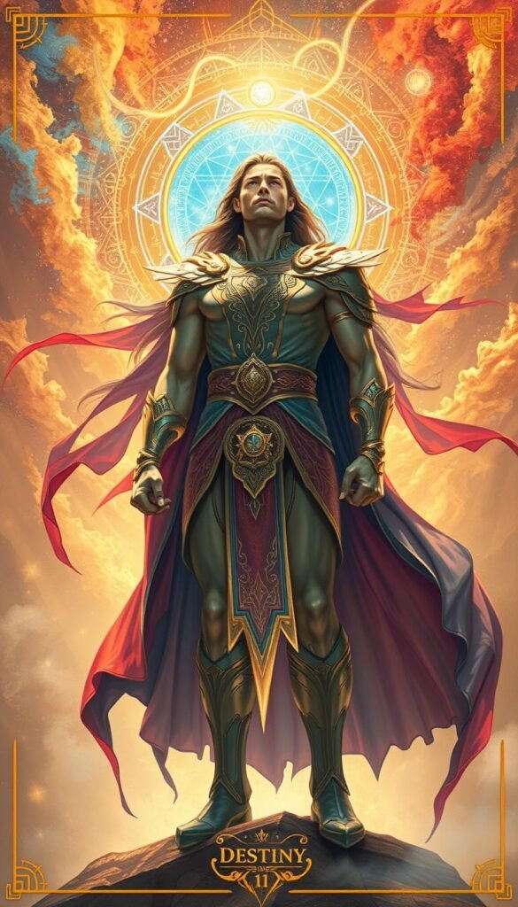Destiny number 1 leadership: A powerful figure stands tall, radiating an aura of confidence and authority. Their gaze is resolute, their posture commanding, as they survey the landscape with a keen eye for strategy. Vibrant hues of gold, crimson, and azure dance around them, evoking a sense of divine purpose and regal elegance. Celestial patterns and sacred geometric forms swirl in the background, signifying the alignment of cosmic forces that guide this leader's destiny. Soft, warm lighting illuminates the scene, casting a sense of spiritual enlightenment and inner strength. Capture the essence of a true trailblazer, destined to shape the world with their unwavering vision and unyielding determination. Destiny number 1 leadership: A powerful figure stands tall, radiating an aura of confidence and authority. Their gaze is resolute, their posture commanding, as they survey the landscape with a keen eye for strategy. Vibrant hues of gold, crimson, and azure dance around them, evoking a sense of divine purpose and regal elegance. Celestial patterns and sacred geometric forms swirl in the background, signifying the alignment of cosmic forces that guide this leader's destiny. Soft, warm lighting illuminates the scene, casting a sense of spiritual enlightenment and inner strength. Capture the essence of a true trailblazer, destined to shape the world with their unwavering vision and unyielding determination.
