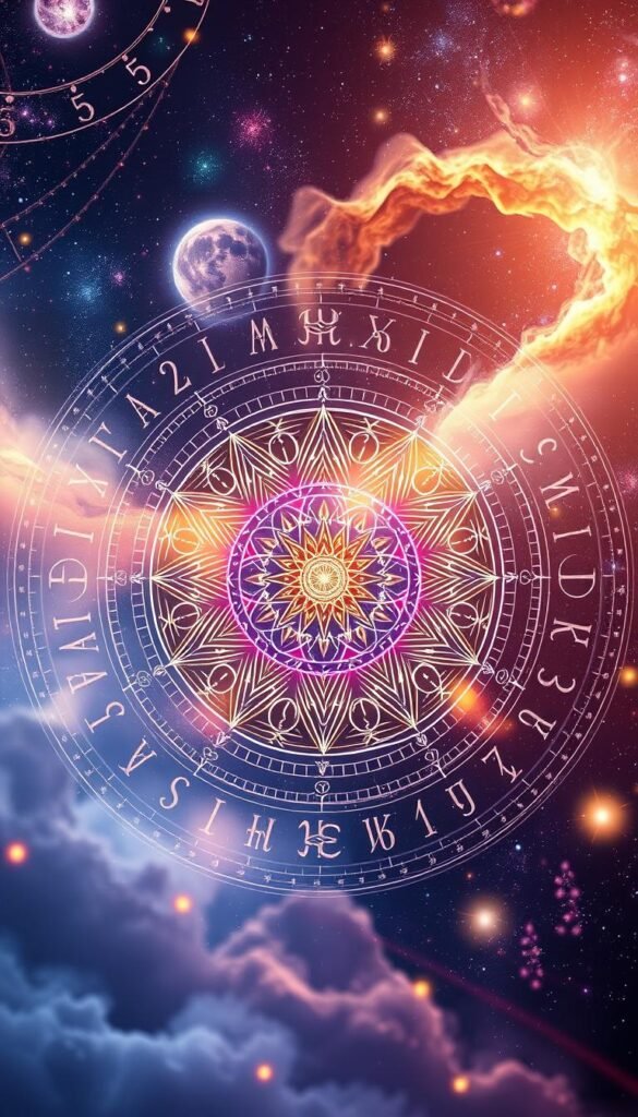 Detailed astrological chart with intricate celestial patterns, vibrant cosmic hues, and radiant numerological symbols floating in a serene, mystical atmosphere. In the foreground, elegant numerals and glyphs pulsate with ethereal energy, representing the powerful influence of life path numbers. The middle ground features a luminous mandala, its geometric shapes and alchemical sigils infused with profound spiritual significance. In the background, swirling nebulae, twinkling stars, and shimmering galaxies create a captivating, otherworldly landscape, evoking the profound connection between the individual and the cosmos. Soft, directional lighting casts a warm, contemplative glow, imbuing the scene with a sense of reverence and introspection. Detailed astrological chart with intricate celestial patterns, vibrant cosmic hues, and radiant numerological symbols floating in a serene, mystical atmosphere. In the foreground, elegant numerals and glyphs pulsate with ethereal energy, representing the powerful influence of life path numbers. The middle ground features a luminous mandala, its geometric shapes and alchemical sigils infused with profound spiritual significance. In the background, swirling nebulae, twinkling stars, and shimmering galaxies create a captivating, otherworldly landscape, evoking the profound connection between the individual and the cosmos. Soft, directional lighting casts a warm, contemplative glow, imbuing the scene with a sense of reverence and introspection.