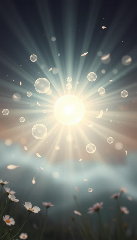 Radiant orbs of light dance in a serene, ethereal landscape. Ethereal rays of light emanate from the center, symbolizing the spiritual connection between all things. Delicate flower petals float gently on the breeze, representing the harmony and balance of the natural world. A sense of tranquility and deeper meaning pervades the scene, inviting the viewer to contemplate the hidden synchronicities of the universe. Soft, muted tones blend seamlessly, creating an atmosphere of introspection and wonder. A stunning visual representation of the spiritual significance of synchronistic events. Radiant orbs of light dance in a serene, ethereal landscape. Ethereal rays of light emanate from the center, symbolizing the spiritual connection between all things. Delicate flower petals float gently on the breeze, representing the harmony and balance of the natural world. A sense of tranquility and deeper meaning pervades the scene, inviting the viewer to contemplate the hidden synchronicities of the universe. Soft, muted tones blend seamlessly, creating an atmosphere of introspection and wonder. A stunning visual representation of the spiritual significance of synchronistic events.