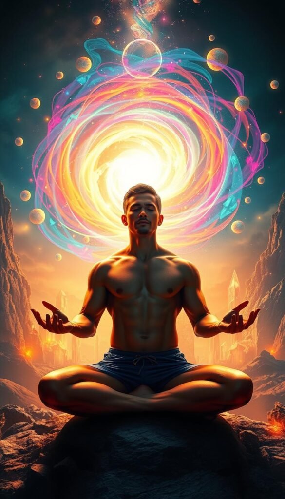 Vibrant spiritual landscape depicting an athlete's journey to athletic performance enhancement. In the foreground, a muscular, glowing figure in a meditative pose, emanating an aura of focused energy. Behind them, a swirling vortex of colorful, ethereal energy, representing the transformative power of natural detoxification. In the background, a serene, otherworldly environment with glowing crystals, floating orbs, and a sense of mystical harmony. Dramatic lighting, with warm tones and dynamic shadows, highlights the figure's athletic prowess and the spiritual essence of the scene. Highly detailed, visually striking, and imbued with a sense of transcendent, peak performance. Vibrant spiritual landscape depicting an athlete's journey to athletic performance enhancement. In the foreground, a muscular, glowing figure in a meditative pose, emanating an aura of focused energy. Behind them, a swirling vortex of colorful, ethereal energy, representing the transformative power of natural detoxification. In the background, a serene, otherworldly environment with glowing crystals, floating orbs, and a sense of mystical harmony. Dramatic lighting, with warm tones and dynamic shadows, highlights the figure's athletic prowess and the spiritual essence of the scene. Highly detailed, visually striking, and imbued with a sense of transcendent, peak performance.